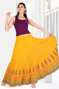 Yellow coloured- printed border skirt- sleeveless top